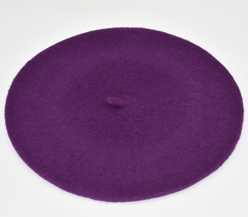 DOUBCHOW Women's Light Weight Artist French Style Beret Hats Teenage Girls Wool Blending Solid Color Pink Purple Baret Flat Hat: Purple