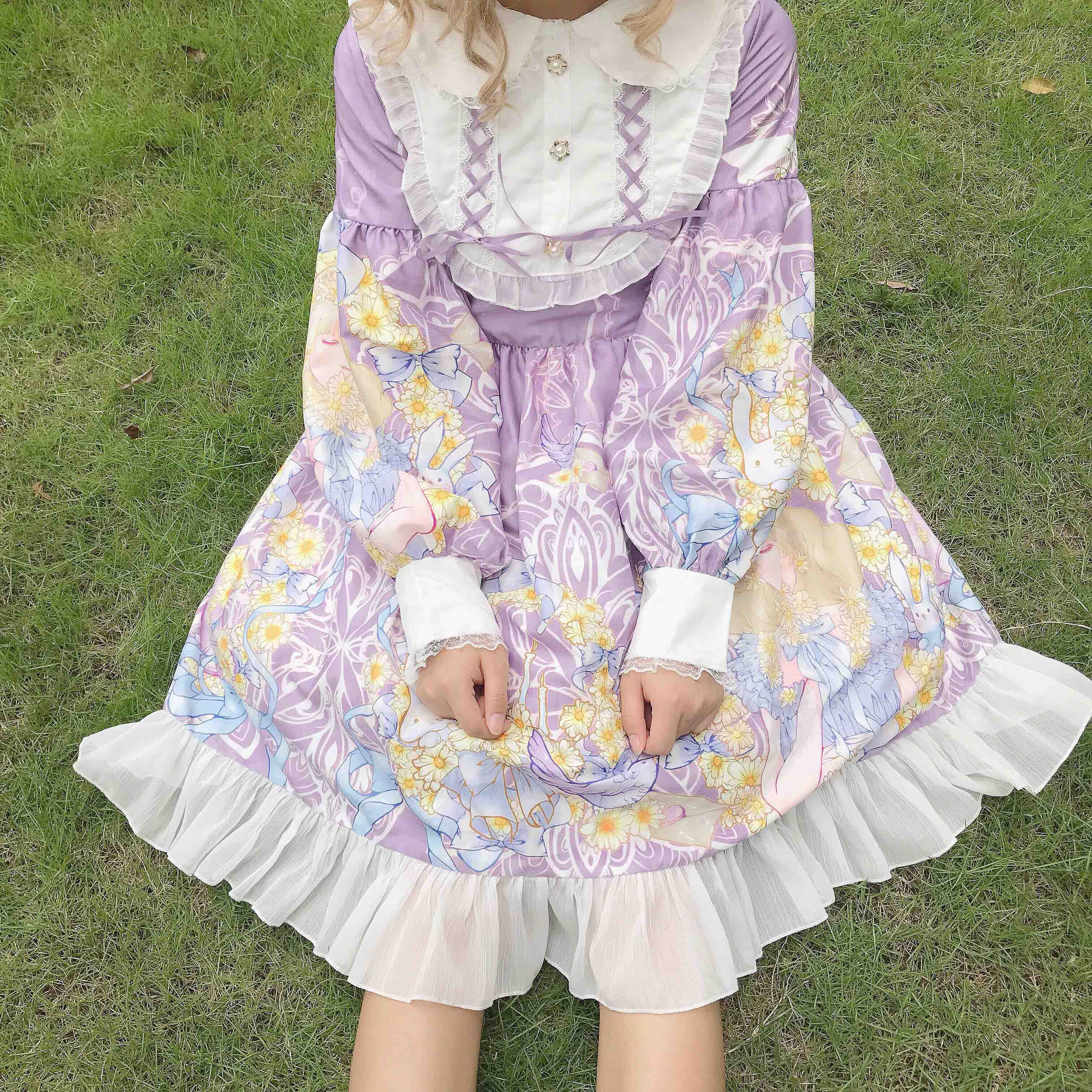 Japanese Lolita Dress Daisy Girl Long Sleeve Op Dress Japanese Small Fresh sweet dress