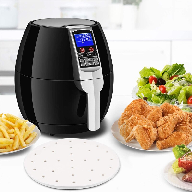 Air Friteuse Geperforeerde Perkament Vellen Papier Liners, 9 Inch (200 Vel) Voor Airfryer, bamboe Stoomboot Mand, Magnetron