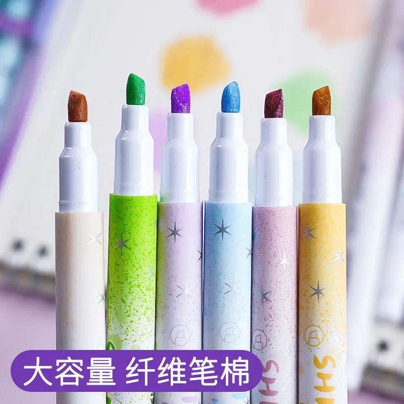 6 unids/set de rotuladores resaltadores brillantes, marcadores resaltadores brillantes, suministros escolares, rotulador de dibujo artístico para estudiantes, papelería