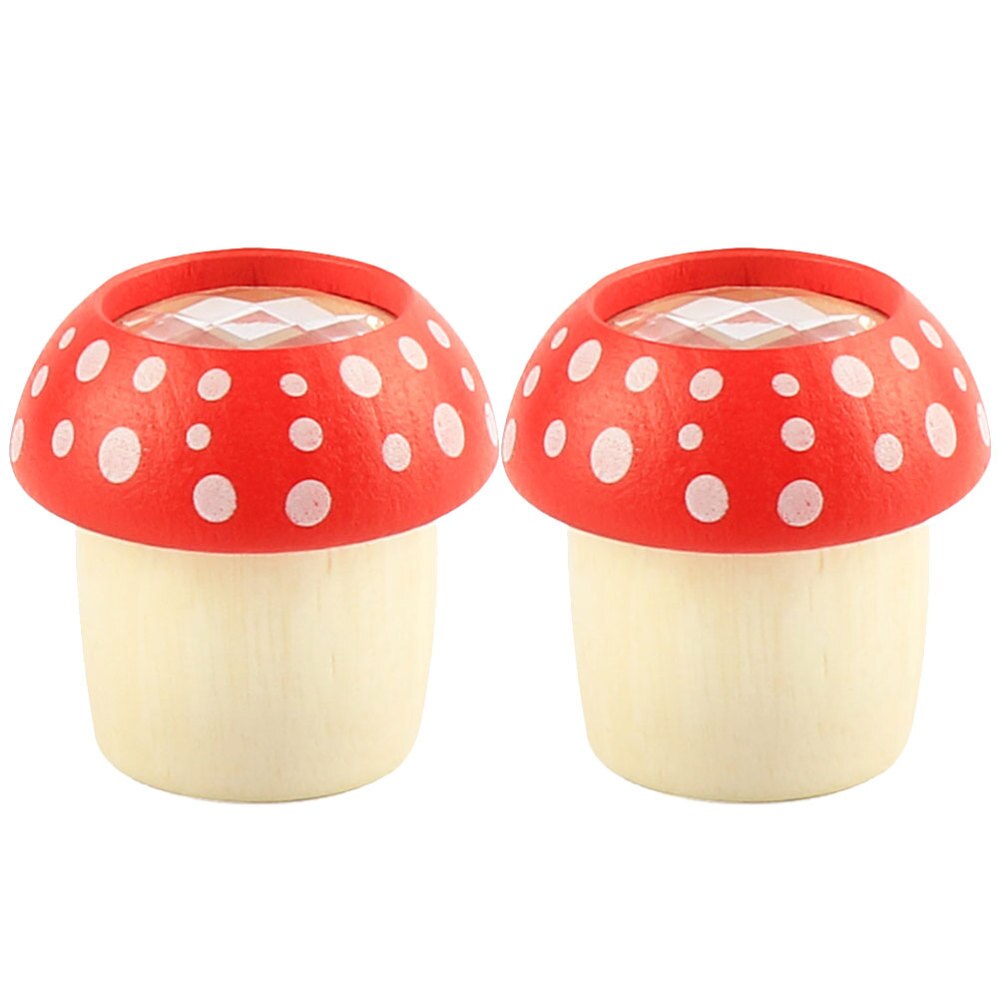2PCS Kaleidoscopes Wooden Mushroom Polygon Smooth Polished Kaleidoscope Educational Prop (Red)