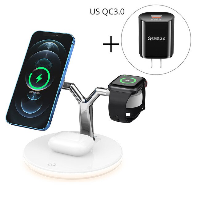 15W Magnetic Wireless Charger 3 in 1 Fast Charging Station for Magsafe iPhone 12 pro Max Chargers for Apple Watch Airpods pro: With US Plug W