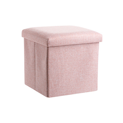 Linen Fabric storage Stool Foldable household Coffee Table Sofa Footstool Ottoman storage box change shoe bench mx9171609: A-Pink
