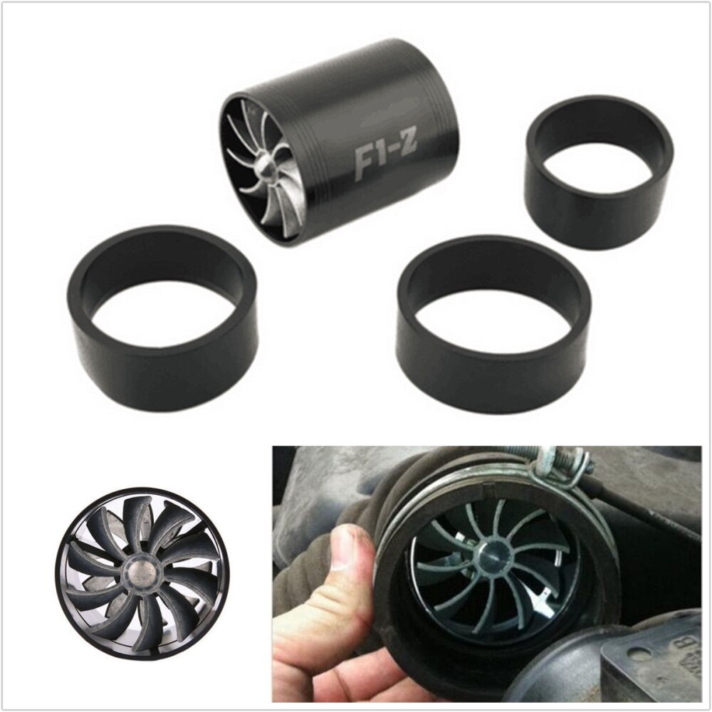 F1-Z Double Turbine Turbo Charger Air Intake Gas Fuel Saver Fan Car Supercharger Black Red Blue