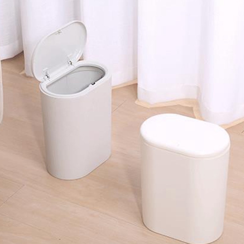 Plastic Narrow Type Kitchen Trash Can Toilet Press Type Waste Bin Dustbin Bathroom Trash Bin Basket Garbage Bucket Black