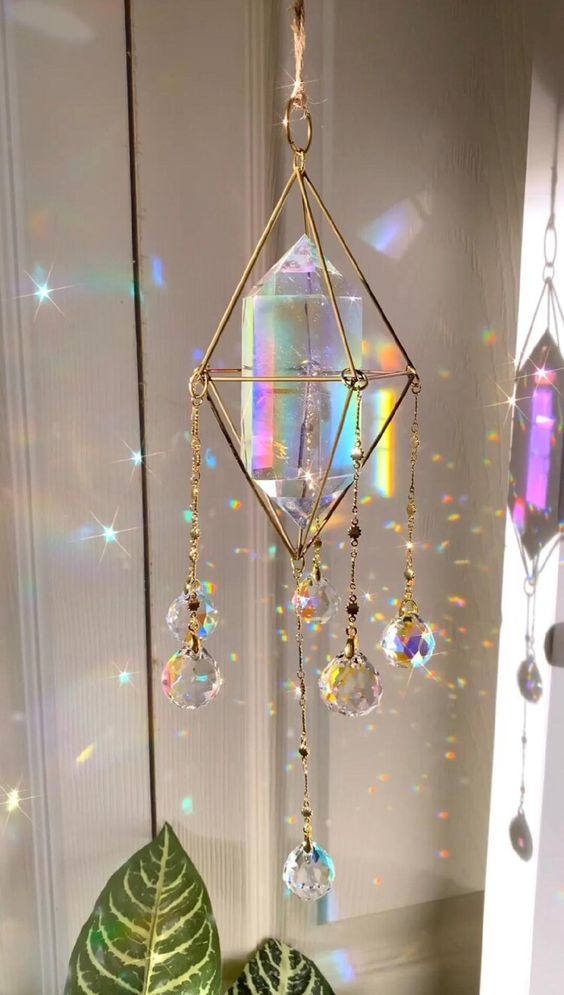 Large Crystal Suncatcher for Window |Aura Crystal | Rainbow Catcher | Hanging Prism Rainbow Maker