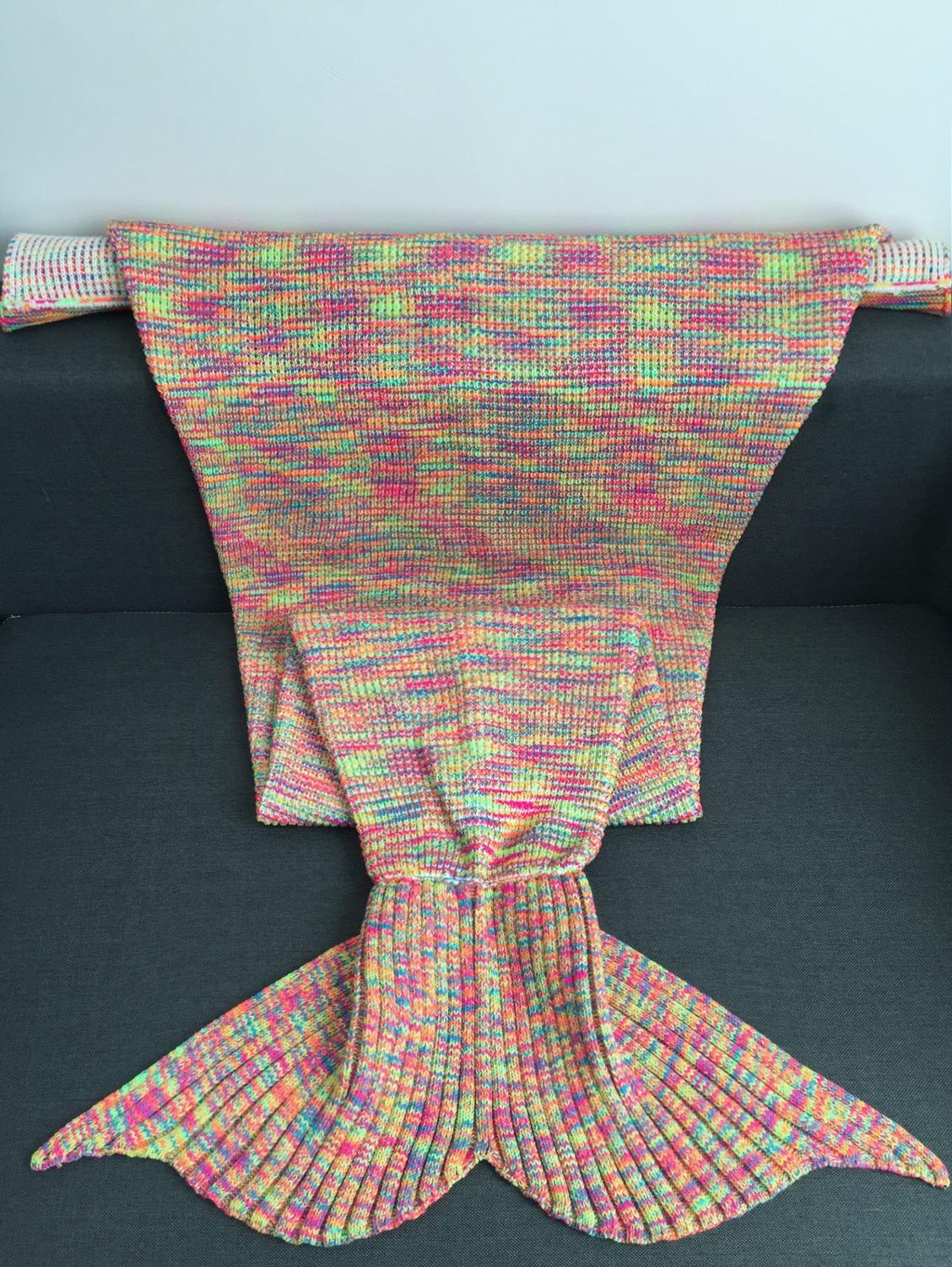 Warmth Acrylic Knitting Colorful Mermaid Tail Blanket