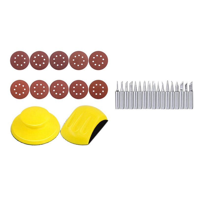 62Pcs 5Inch Schuurpapier Met Ronde En Muis Vormige Hand Schuren Blokken &amp; 17Pcs Solderen Tips Kit 900M Soldeerbout Tip: Default Title