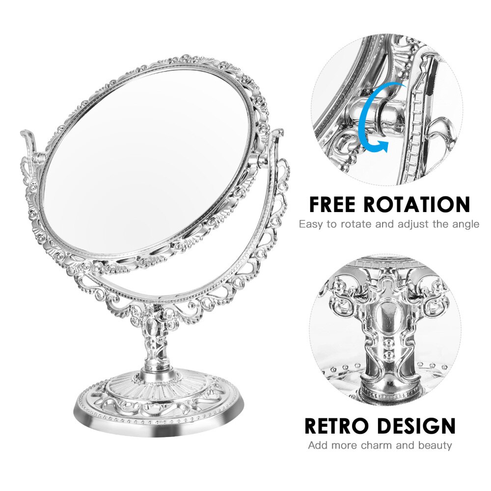 Double-Sided Retro Heart Shape Makeup Mirror Tabletop Mirror Cosmetic Makeup Mirror For Desktop Bathroom Bedroom