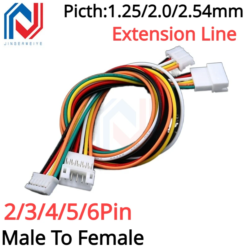 5 st. jst 1.25mm ph2.0 xh2.54 förlängningsledning 2/3/4/5/6/ -polig  ph 2.0mm xh2.54mm- hane-hona-kontakt med kabel 10/20/30cm 26 awg
