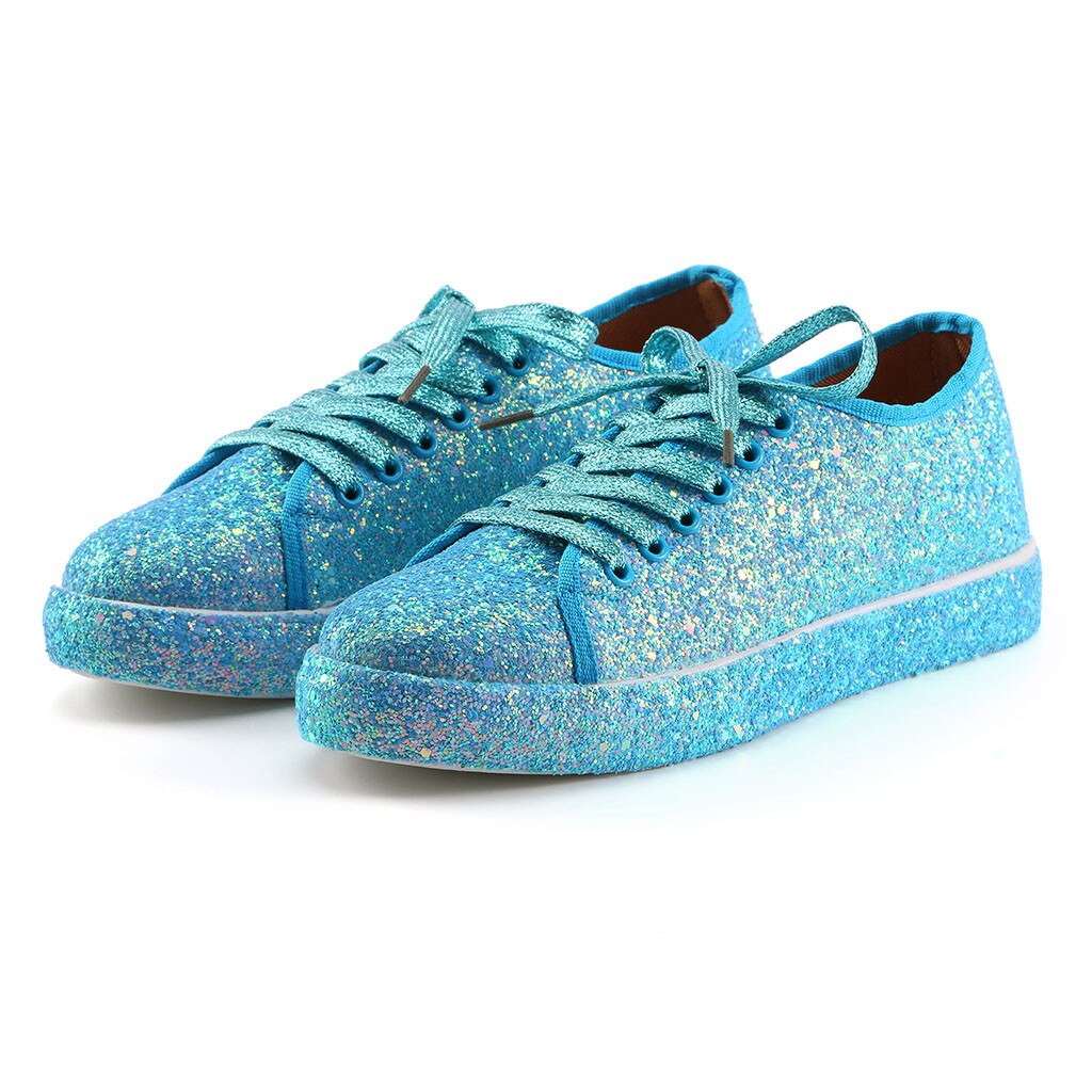 Vrouwen Schoenen Mode Vrouwelijke Casual Platte Bling Glitter Lace Up Comfortabele Zachte Sport Schoenen Dames Sneakers Plus Size C140 #