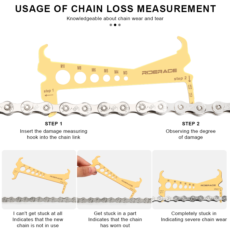 RIDERACE Bike Chain Wear Indicator Checker Bicycle Gauge Measurement Ruler Portable Road Cycling Chain Replacement Repair Tools
