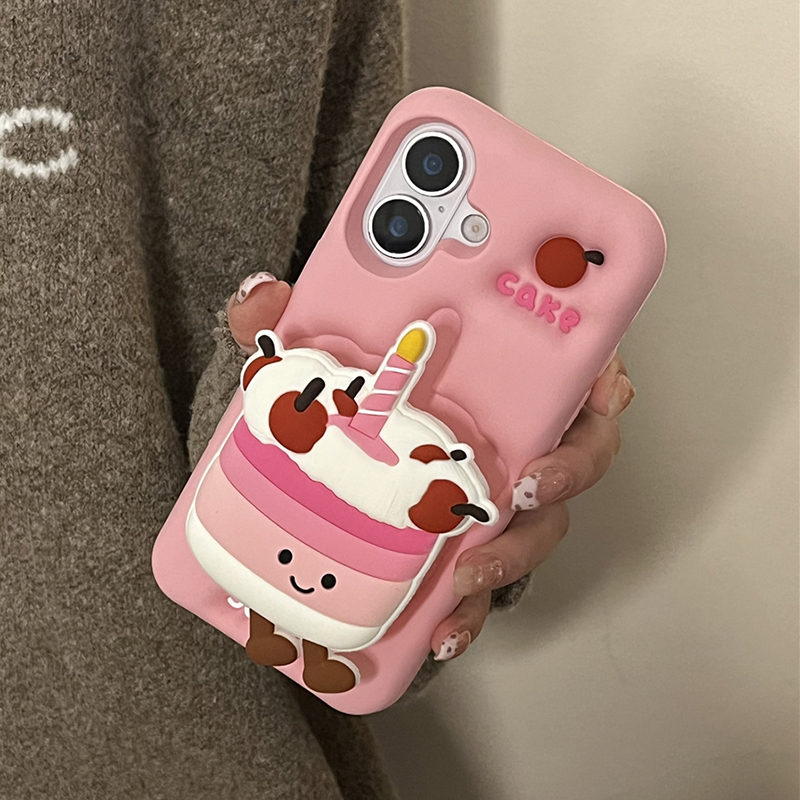 Funda de teléfono con soporte plegable y pastel 3D para iPhone 16, 15, 13, 14, 12 Pro Max, funda trasera de silicona suave