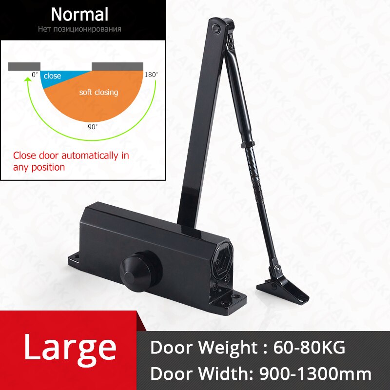 KAK Automatic Door Closer 2 Spring Hydraulic Buffer Adjustable Door Stopper Speed Mute Closing For 25 to 80KG Door Hardware: Black L