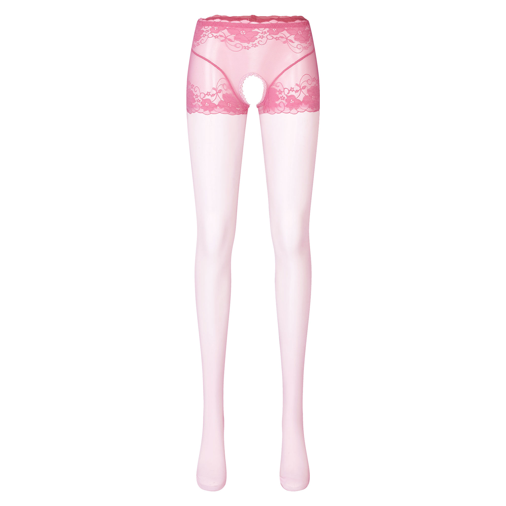 Donne Sexy Crotchless collant Lingerie Lady vita media pizzo Tirm See-through maglia collant Leggings calze intimo indumenti da notte