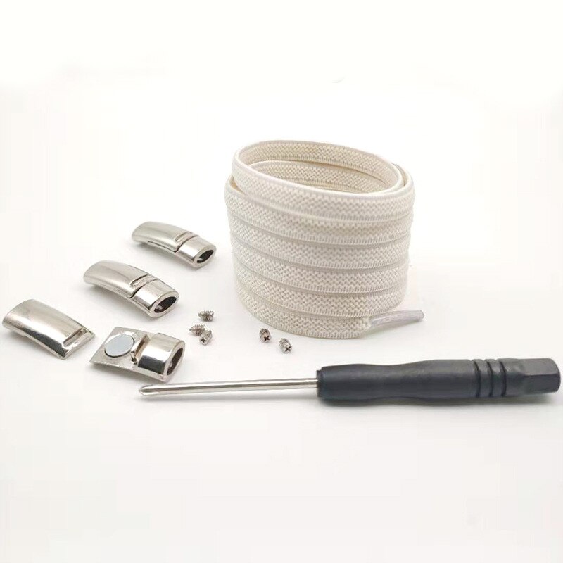 1 par magnetiska skosnören elastiska färgglada platta skosnören utan slips skosnöre barn vuxna sneakers lata snören en storlek passar alla skor: Beige