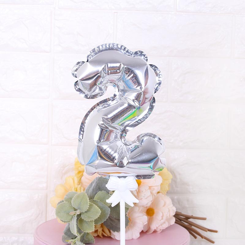 7Inch Mini Gold Silver Foil Number Balloons Cake Topper Diy Kids Birthday Cake Flags For Wedding Anniversary Birthday Decoration: Silver 2