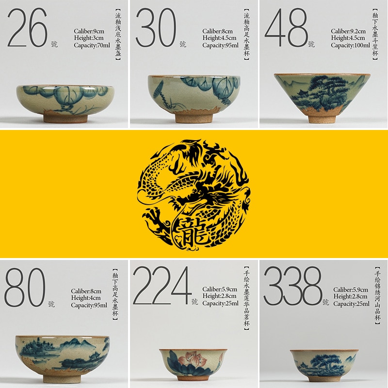 Chinese Handpainted tea cup On-glazed Kung fu tea set 25~100ml porcelain Small tea bowl Japanese Style teacup