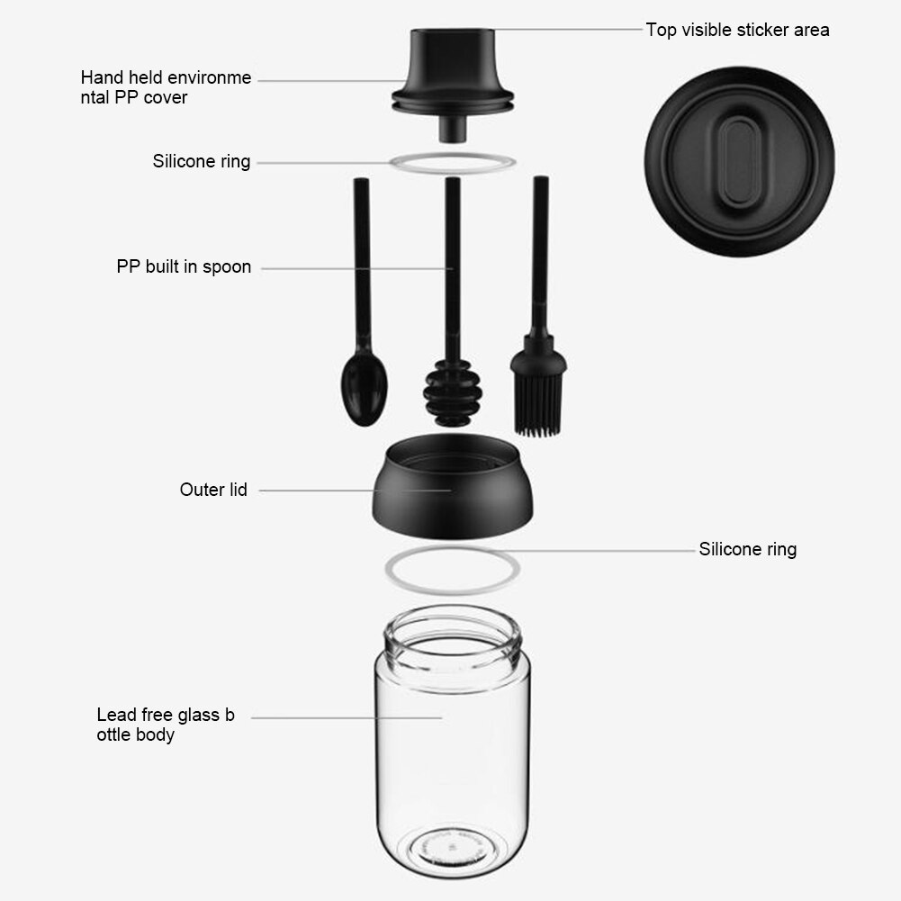 250ml Transparent Glass Condiment Jar Moisture-proof Pepper Sauce Spoon Bottle