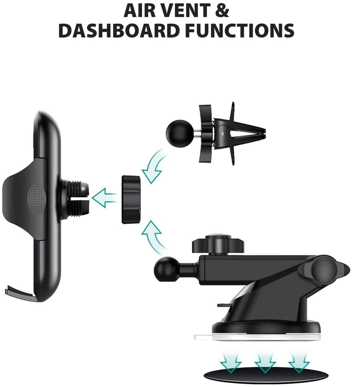 Car Phone Mount with Dashboard+Air Vent Cell Phone Holder 2 in 1, Long Arm Strong Suction Car Phone Holder,Compatible All Phones