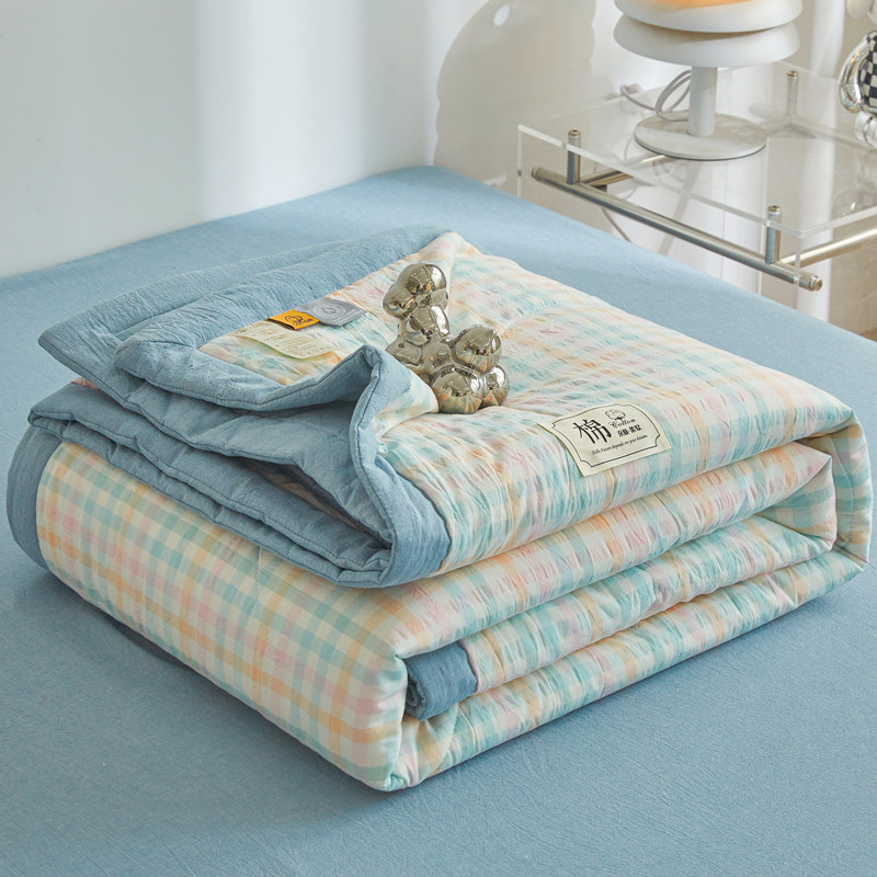 Edredón acolchado con aire acondicionado, edredón 100% de algodón puro lavable de verano, edredón suave a cuadros para edredón individual de tamaño queen doble: Rey / BLANCO