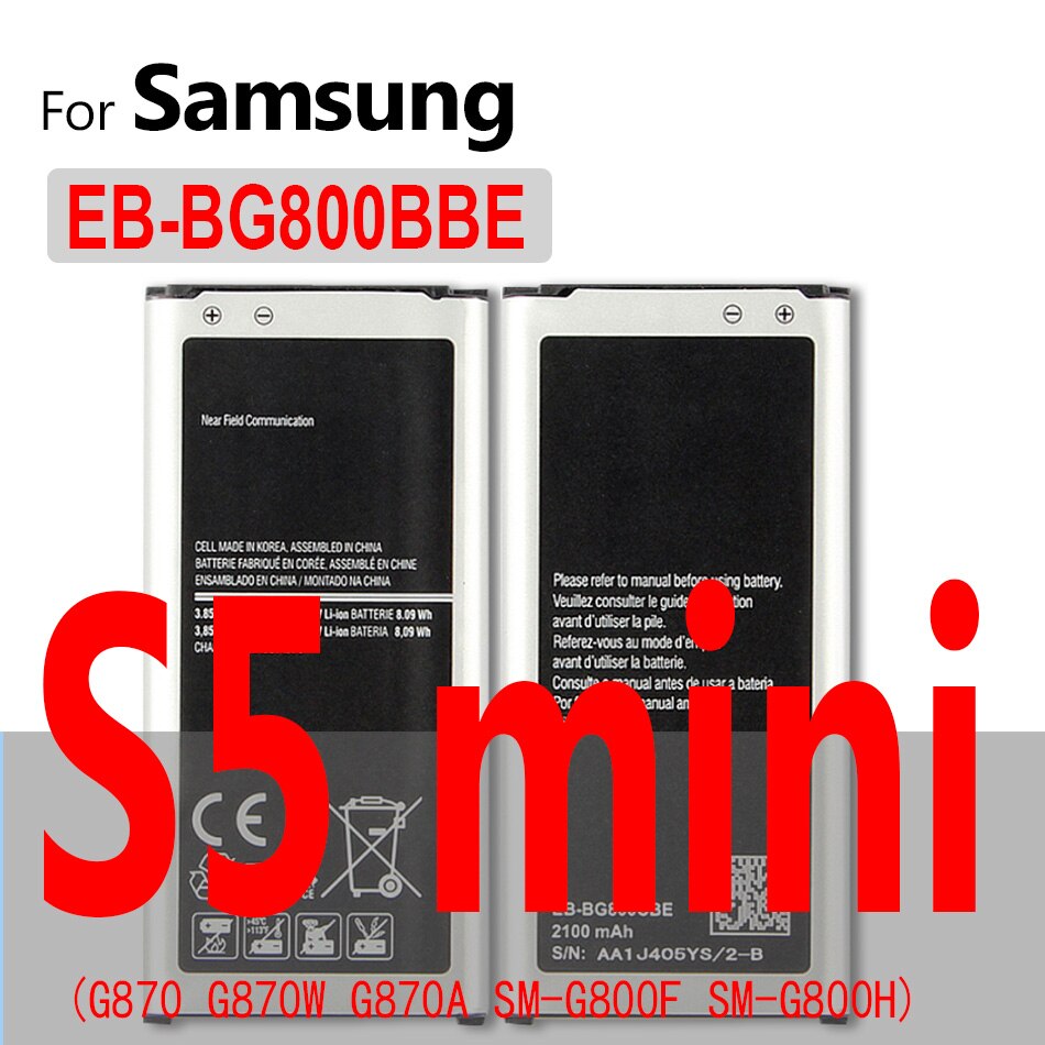 For Samsung S5 S6 S7 Edge S8 S9 Plus Battery For Galaxy S3 S4 mini SM G900 G900S G900I G900F G900H G930F G950 EB-BG900BBE Batery: EB-BG800BBE