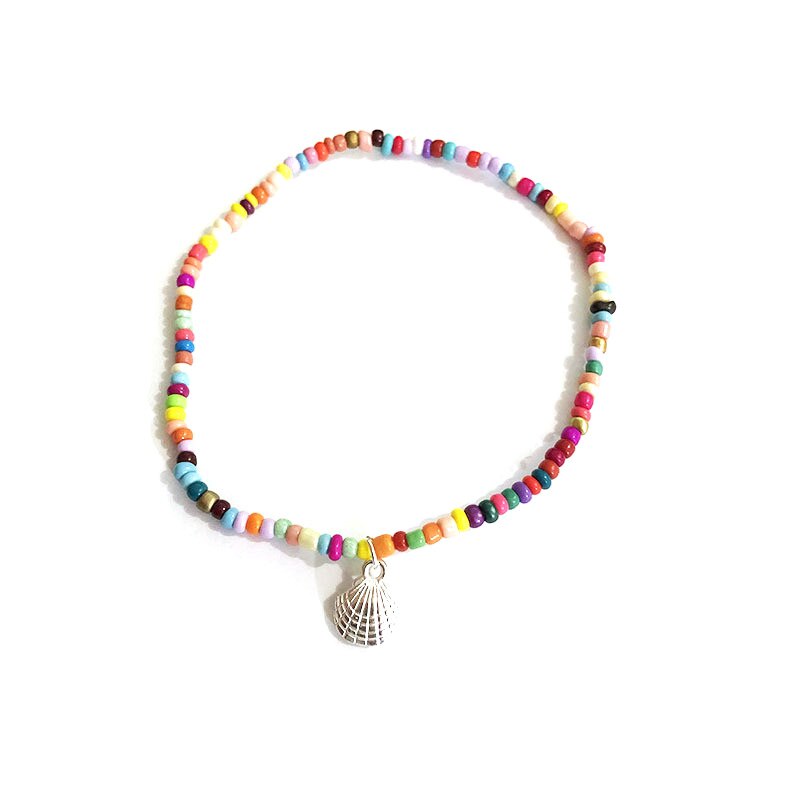 Tobillera bohemia de Color dorado para mujer, cuentas de semillas de concha de Metal, cadena para pies, colorida, hecha a mano para playa, joyería: Silver