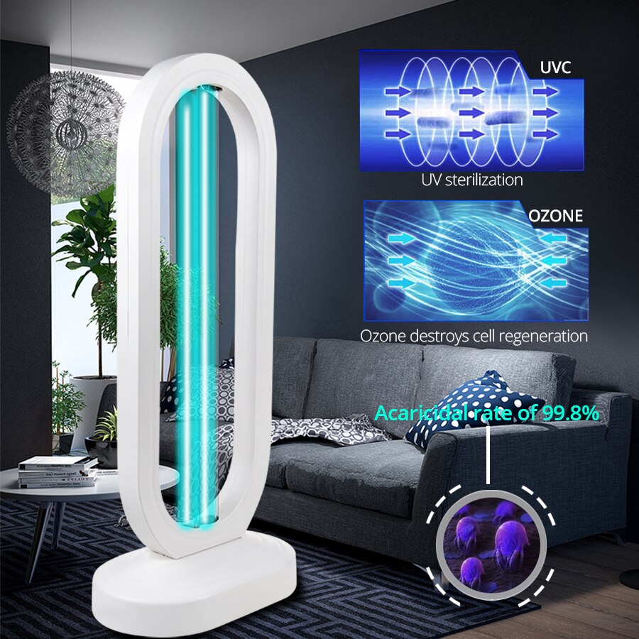 50W UV Lamp Sterilizer Ozone Quartz Lamp Irradiator UVC Bactericidal Disinfection Light 3-block Timer 15/30/60min Germicidal