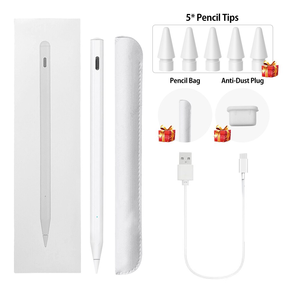 Para Stylus Pen lápiz Apple 2 para iPad Pro 11 12,9 9,7 Air 3 10,2 Mini 5 para iPad Pencil con pluma de rechazo de Palma: With 5PCS Tips