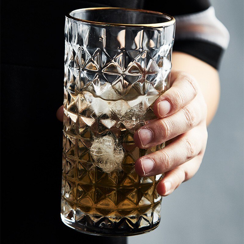 Glas guldkant blombehållare lättnad vinglas kopp hushållswhisky transparent importerad öl kaffe termomugg