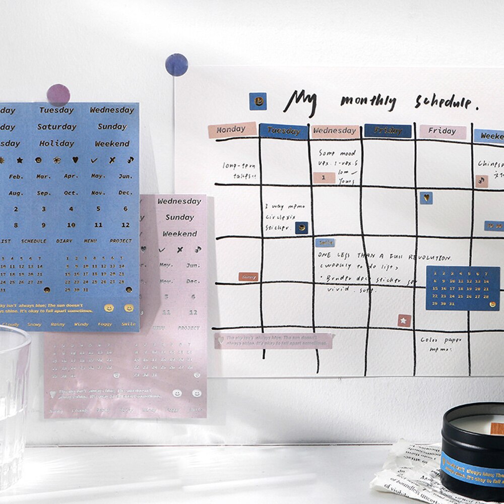 4 Sheets Basic Date Stickers Decoration Week Month Digital Bronzing Silver Craft DIY Journal Stickers Stationery