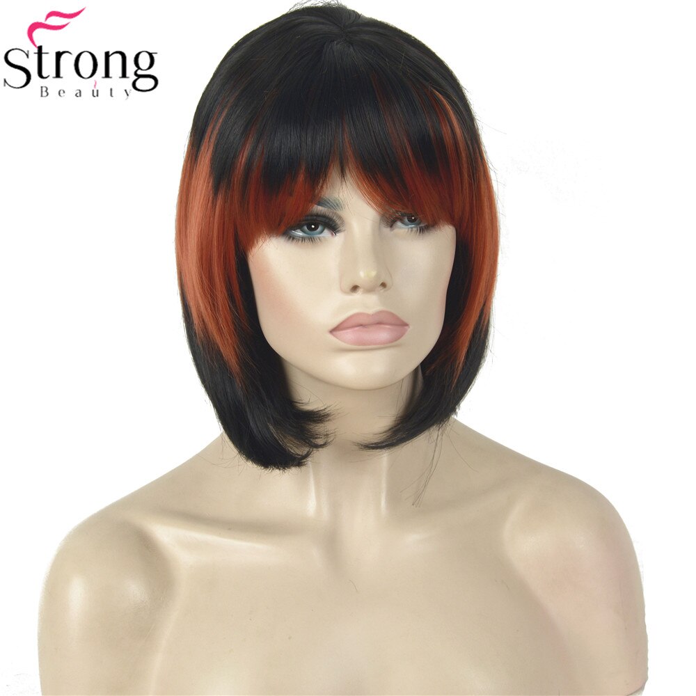 StrongBeauty Cosplay Pruik Rood/Zwart Mix Nette Bang Bob Haircut vrouwen Synthetische Pruik