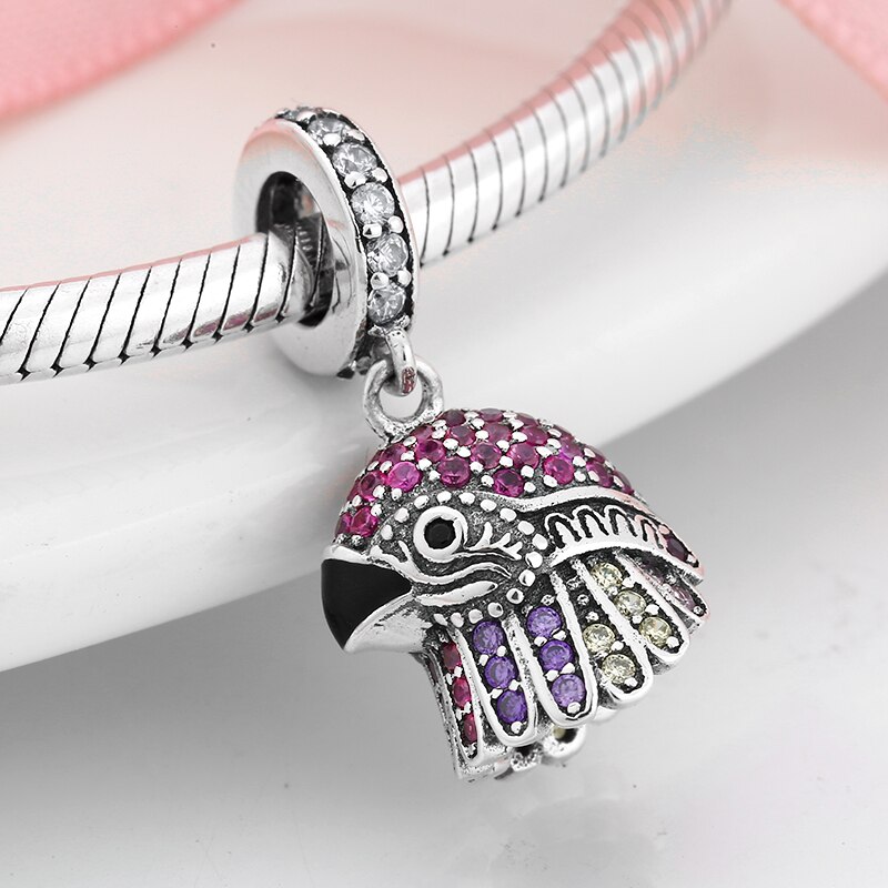 la moda Argento sterlina 925 Creativo Aquila Scintillante Colorato CZ Pendenti con Gemme E Perle Pendenti E Ciondoli in forma Originale bene Braccialetto di Fascino di DIY Dei Monili