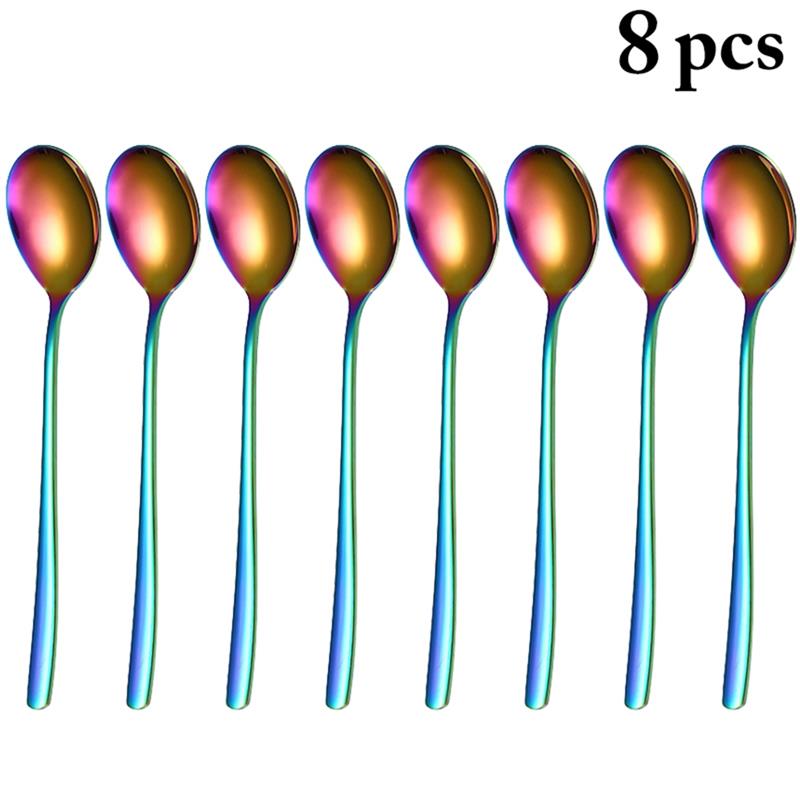 Eenvoudige Salade Lepel 8Pcs Rvs Lepel Serveren Diner Lepels Kleurrijke Unieke Lepels Voor Keuken: Colorful