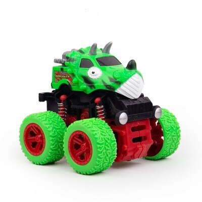 Children's four-wheel drive inertial off-road vehicle boy simulation off-road model anti-fall toy dinosaur car police car: Dinosaur car green