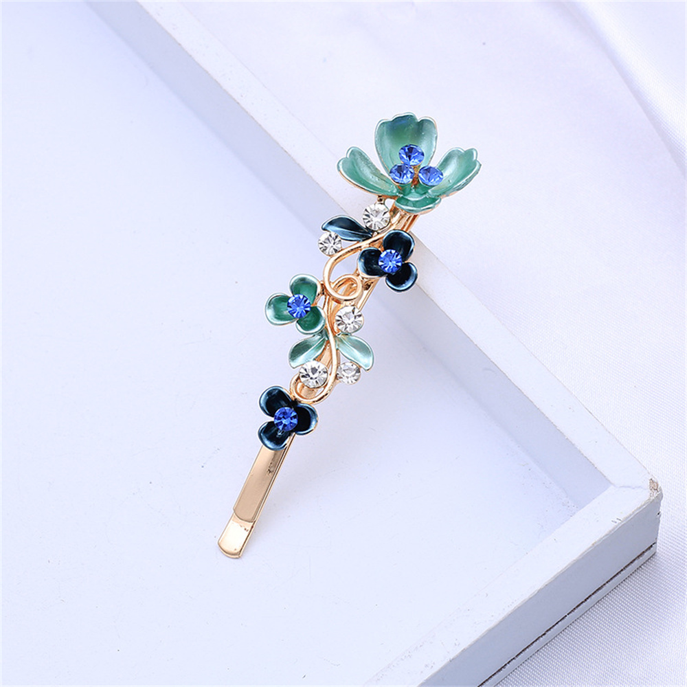 Pince à cheveux Vintage en forme de fleur en strass, Barrettes colorées en métal Floral et cristal pour fête, queue de cheval, accessoires pour femmes et filles: Black