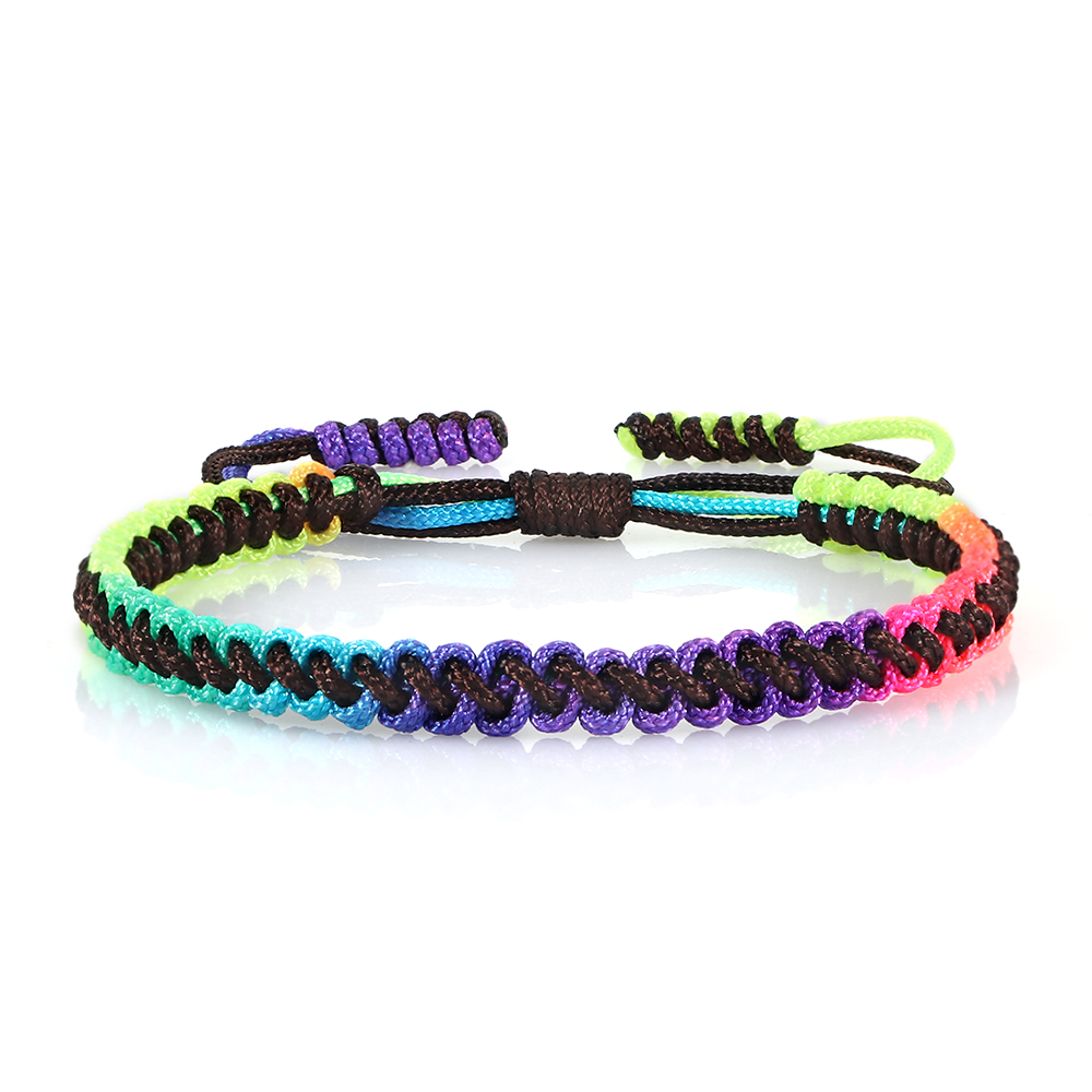Lucky Colorful Rainbow Knots Braided Bracelet For Women Men Couple Handmade Adjustable Prayer Nylon Rope Bangles Travel: Antique Bronze Plated