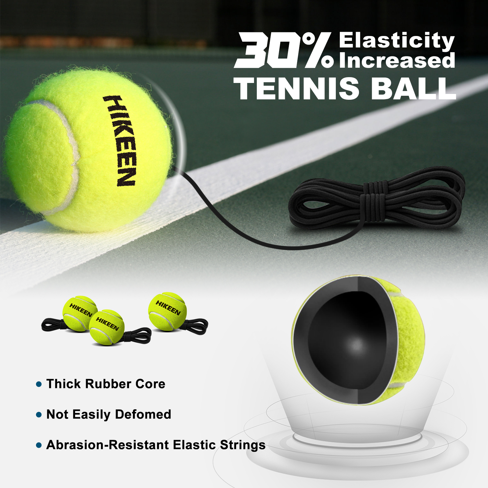Hikeen Premium entraîneur de Tennis rebond avec Base en métal, ensemble d'entraînement de Tennis Solo Portable avec 3 balles à cordes hautement élastiques
