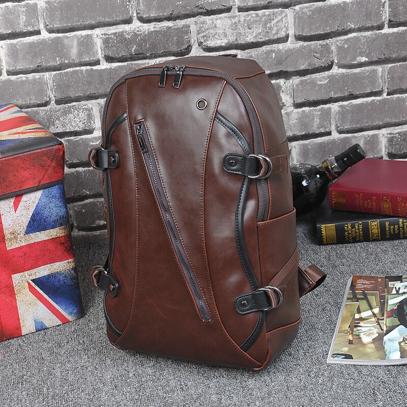 Mochila GRANDE antirrobo para hombre, mochila escolar para libros Leader Pu, bolsa marrón para portátil, bolsa de viaje delgada con cremallera, cuaderno Vintage grande