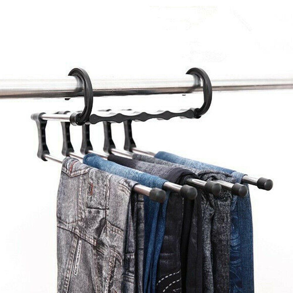 Multifunctionele Broek Rack 5 In 1 Rvs Zwarte Broek Opslag Hangers Magic Broek Doek Hanger Sjaal Tie Rack