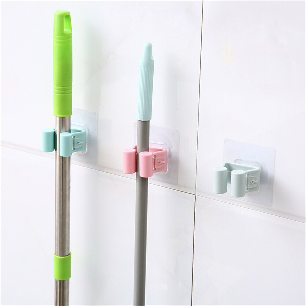 Porte-balai en plastique sans poinçon | 3 pièces, serpillière, crochet collant, porte-balai, porte-cartes, pince à serviettes, pour la maison, la cuisine