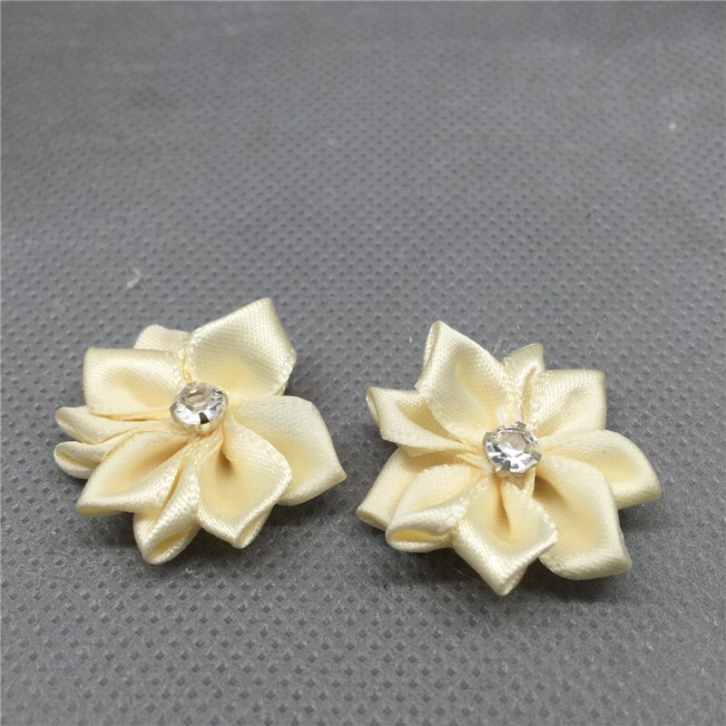 Ruban de fleurs en Satin, 10 pièces, avec des Appliques de perles de cristal, artisanat/garniture, bricolage: beige