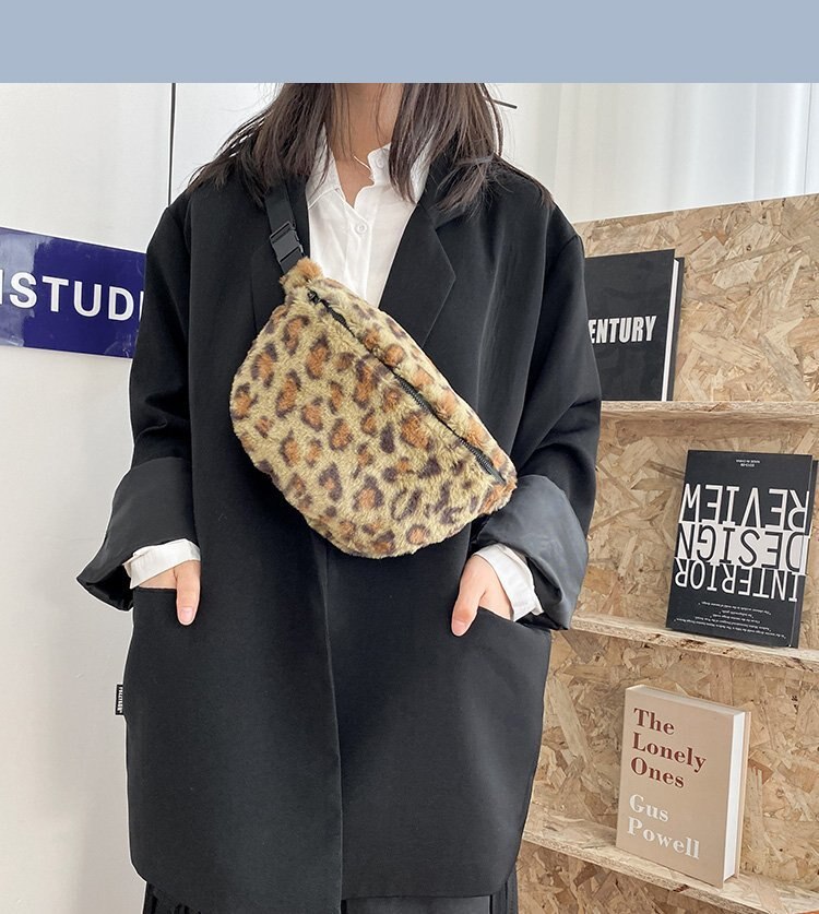Léopard en peluche sacs à bandoulière pour femmes poitrine sac taille Pack hiver dames Vintage sacs à main femmes grande capacité sac à main