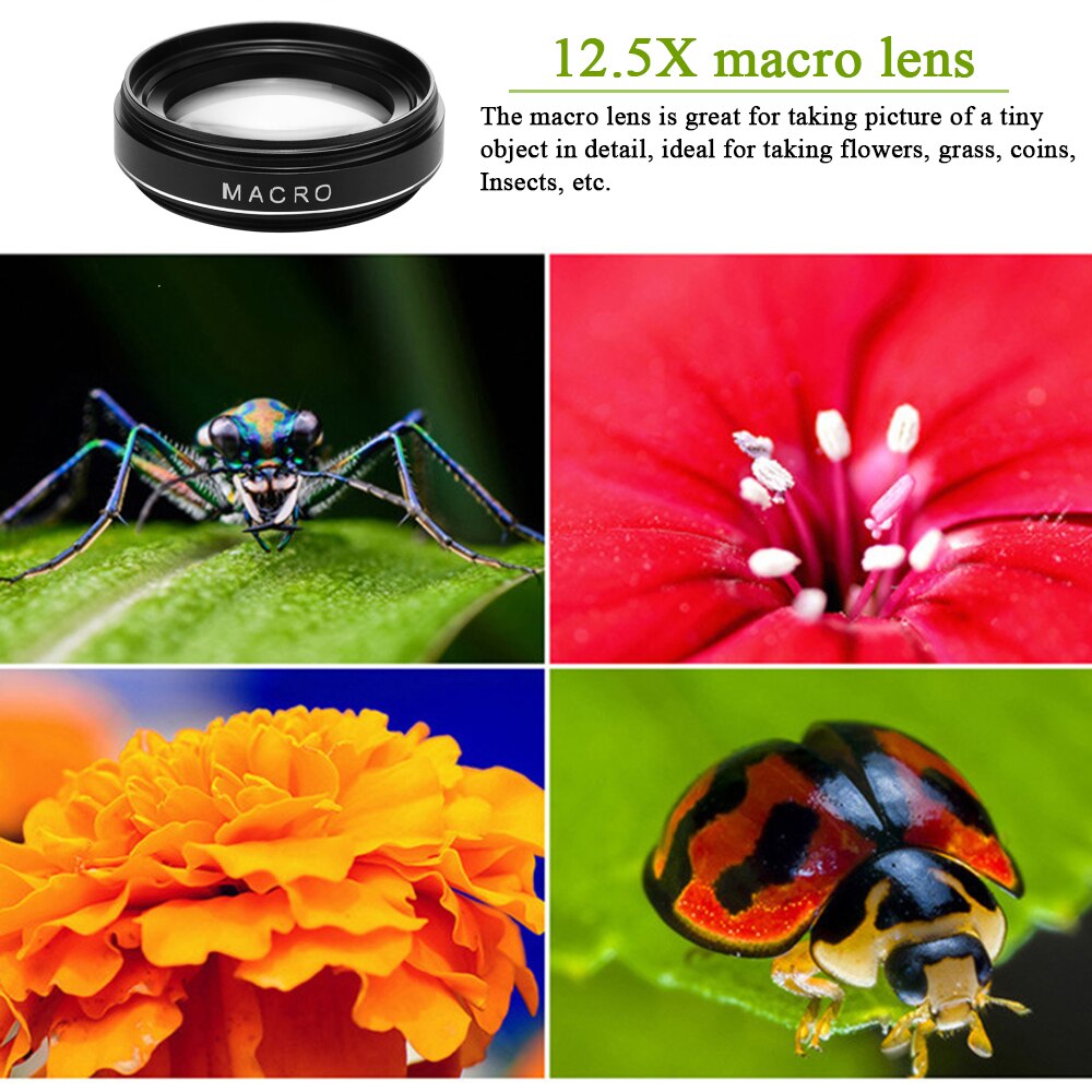 Powstro-lente de cámara para teléfono 2 en 1, lente Macro HD 37MM 0,45x 49UV Super gran angular + 12,5x para la mayoría de las tabletas inteligentes