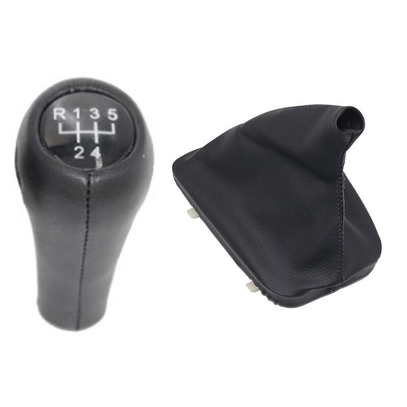 Chroom & Lederen Auto Shift Pookknop Hendel Gaitor Boot Cover Voor Bmw 3 Serie E46: 5 speed without hole
