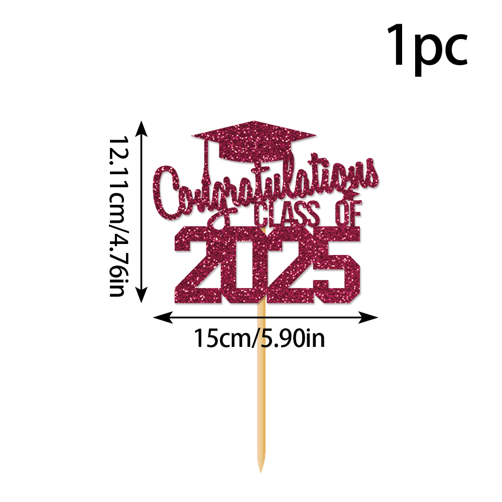 1 stks Gefeliciteerd Klasse van 2025 Afstuderen Cake Topper Glitter Gefeliciteerd Grad Cap Cake Picks voor Afstuderen Thema Party Decor: Licht Groen