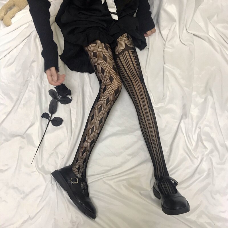 Pantyhose Fish Net Mesh Black White Tights Different Pattern Club Wear Party Pantyhose Stockings for Women Tights