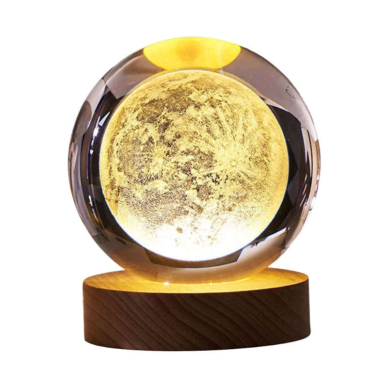 Leuchtende Kristallkugel LED Nachtlicht Saturn Sonnensystem 3D Mond Tischlampe USB Schlafzimmer Atmosphäre Lampe für Geburtstag Kind *: Blau