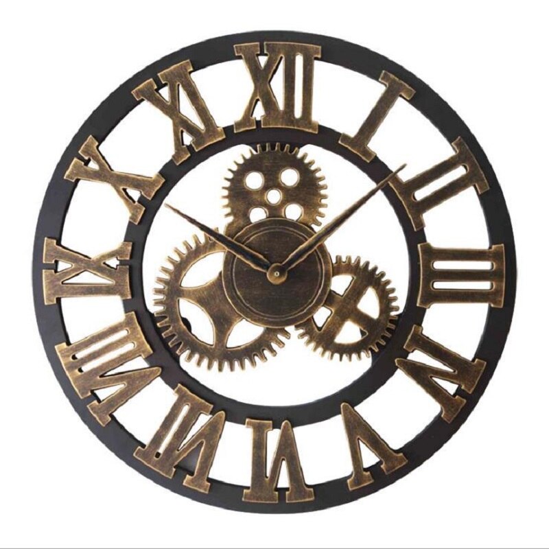 Industrielt udstyr vægur retro mdl vægur industriel alder stil værelse indretning væg kunst vægur reloj pared horloge clok: Romersk guld  -30cm