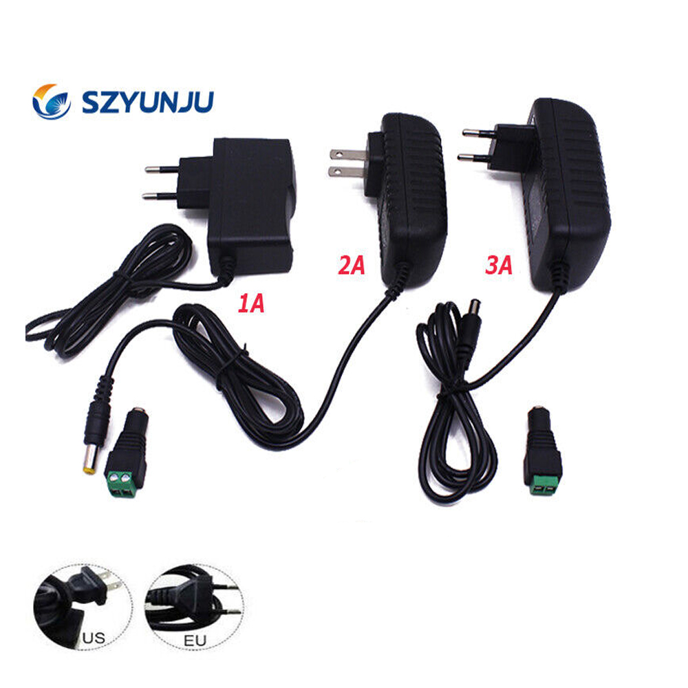 Enchufe EU US AC 100-240V a DC 12V 1A 2A 3A 12W 24W 36W cable adaptador de fuente de alimentación para tira de luces LED/con conector